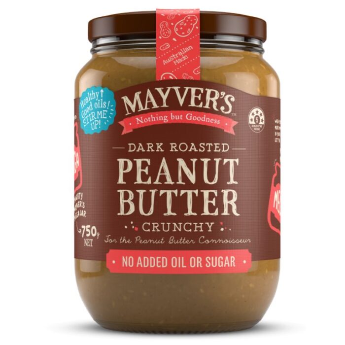Mayvers Dark Roasted Crunchy Peanut Butter 750g Jar Mayver’s Dark Roasted Crunchy Peanut Butter 750g Jar