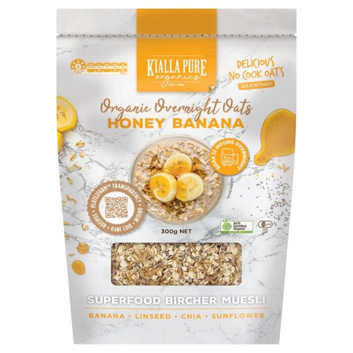 organic overnight oats honey banana 300g