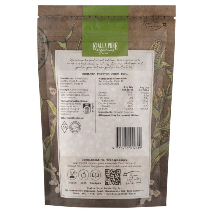 organic popping corn 400g organic popping corn 400g