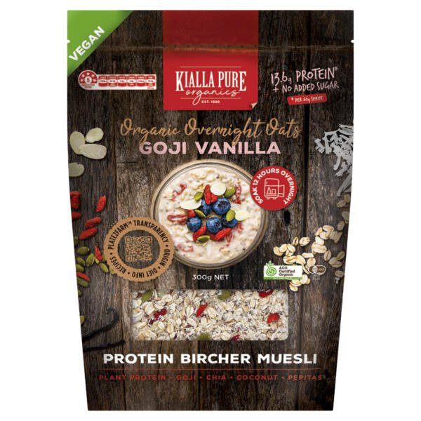 organic protein overnight oats vegan goji vanilla 300g organic protein overnight oats vegan goji vanilla 300g